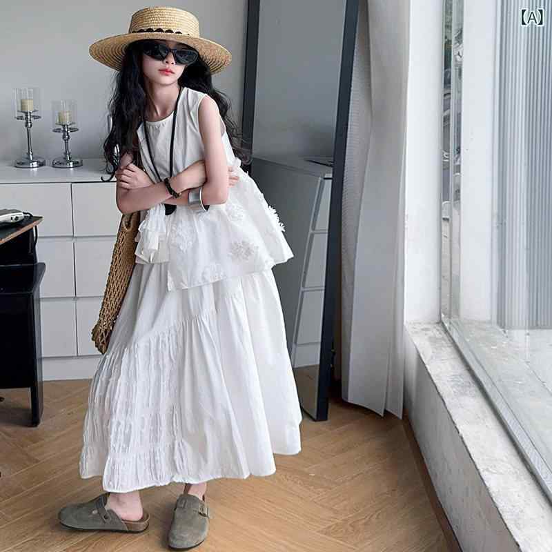 ちびっ子服 スコート 心地よい お嬢さん 夏服 ノースリーブ 不規則さな トップス 大層らしい ちびっ子用 夏用 ゆったりした スコート 背広 背広