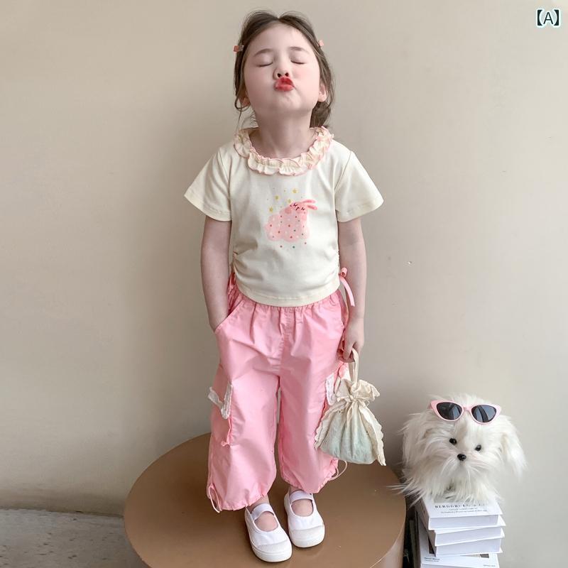 子供服 スカート カジュアル 女の子 夏服 2025年 子供用 おしゃれ 半袖 オーバー オール バニー ベビー カジュアル スポーツ ツーピース スーツ