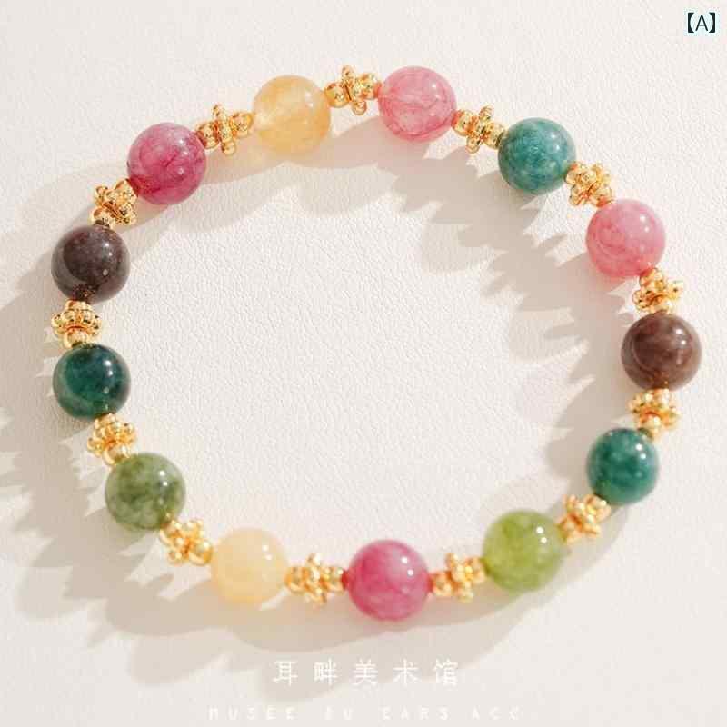 トルマリン ブレスレット カラフル レディース トルマリンの 小さい 虹の 正方形の キャンディ ブレスレット かわいいな 軽い 贅沢な ガールフレンドへの ギフトを 送る
