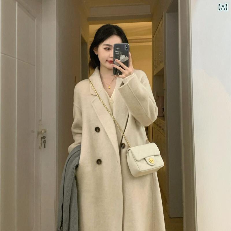 レディース コート ピーコート オートミール カラー 両面 カシミヤコート レディース 2024 ハイエンド 冬服 小さい ウール コート