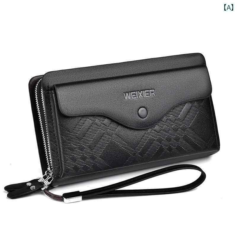 メンズ ウォレット 財布 メンズ ロング ビジネス ウォレット ポータブル クラッチバッグ 大容量 ダブル ジッパー 複数の カードスロット スマートフォン バッグ