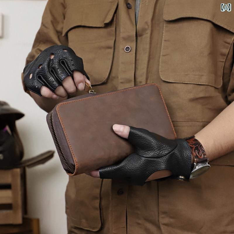 メンズ ウォレット 財布 メンズ レザー長財布 トップレイヤー 牛革 レトロ クラッチバッグ 多機能 スマートフォン バッグ ホース レザー｜北摂軽太郎便