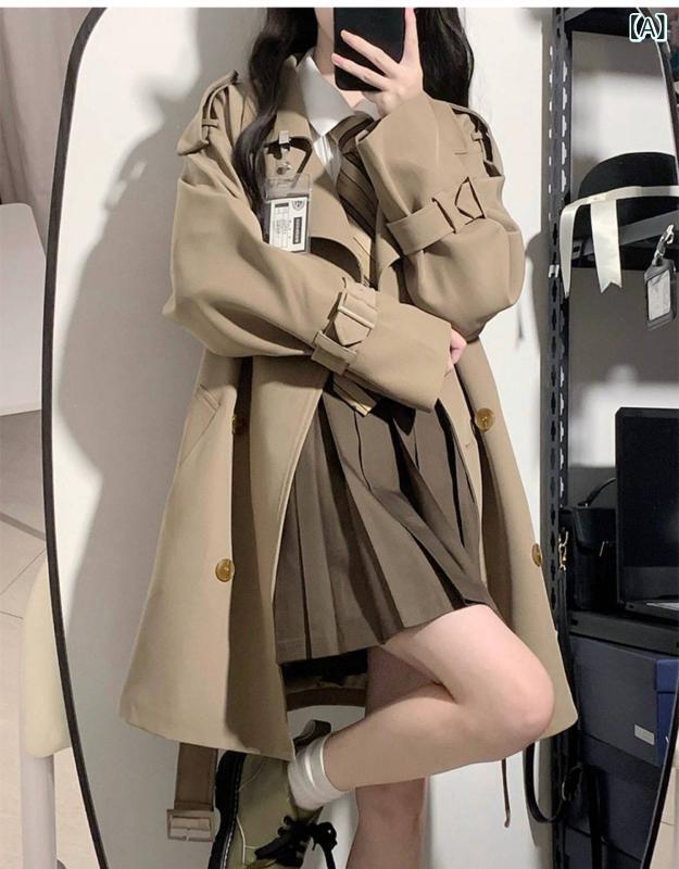 レディース トレンチコート 好いたらしいめ 成人女性用 小型 トレンチコート 2025 烏兎 韓国 飛び切り 連合王国 風 並み並み 遊撃手 黒いこと 厚地の外套 上衣