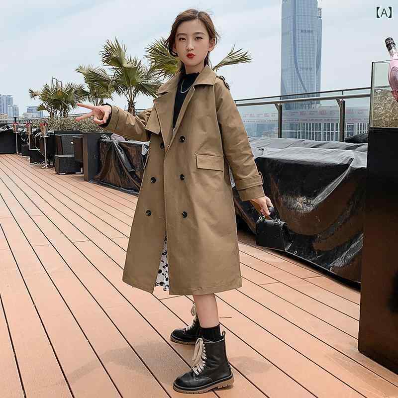 女の子 トレンチコート キッズ 女の子 ミドル 丈 韓国 英国 風 ウインドブレーカー 春秋向け 子供用 コート トップス