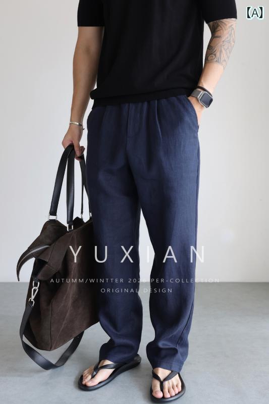 メンズ テーパード パンツ ズボン YUXIAN 春夏 リネン 100 % パンツ 伸縮性 吸 湿性 通気性 ストレート ドローストリング カジュアル ビジネス 通勤 メンズ