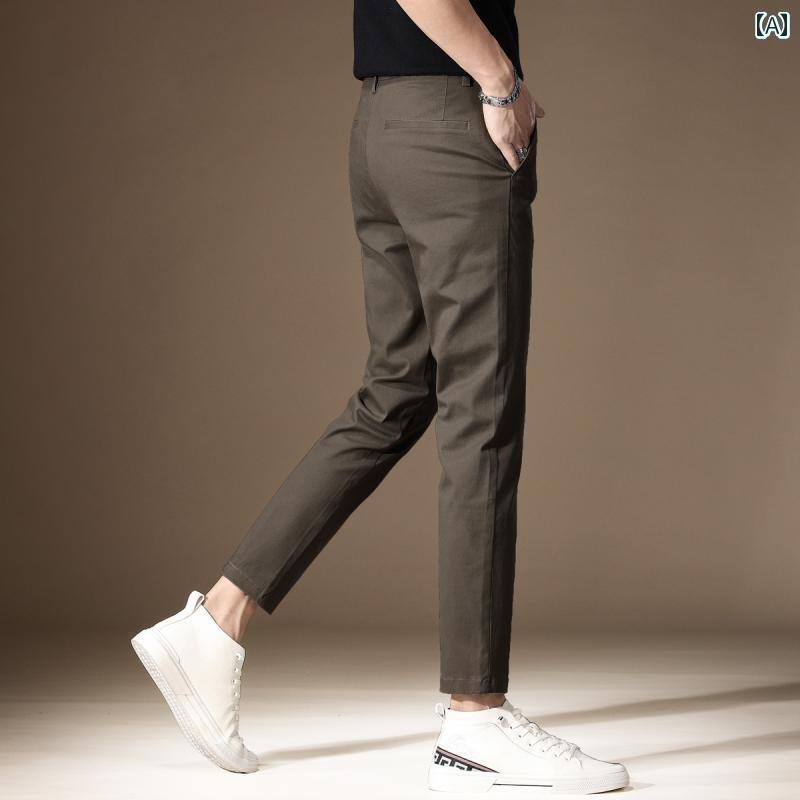 テーパード パンツ 履きやすいズボン ハイエンド ブラウン 九分丈 ズボン メンズ 春夏 薄手 スリム 足の な 綿の カジュアル パンツ ビジネス ストレート