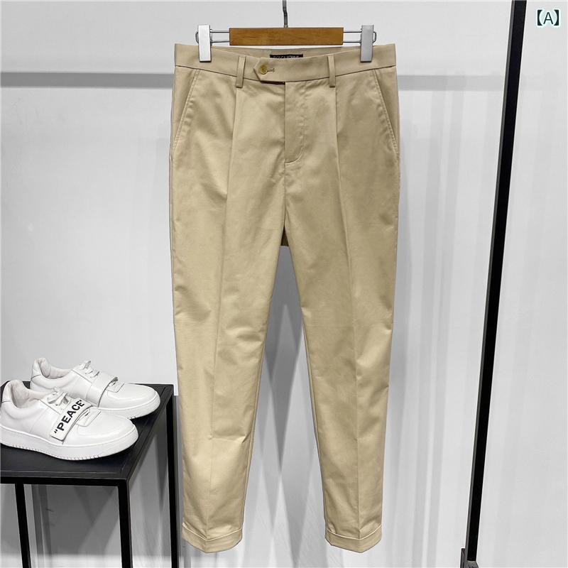 テーパード パンツ 履きやすいズボン DH 24 秋 メンズ やや 伸縮性の ある コットン アンモニア スリムフィット 無地 カジュアル パンツ テーパード カーキ ロールエッジ トラウザー ズ