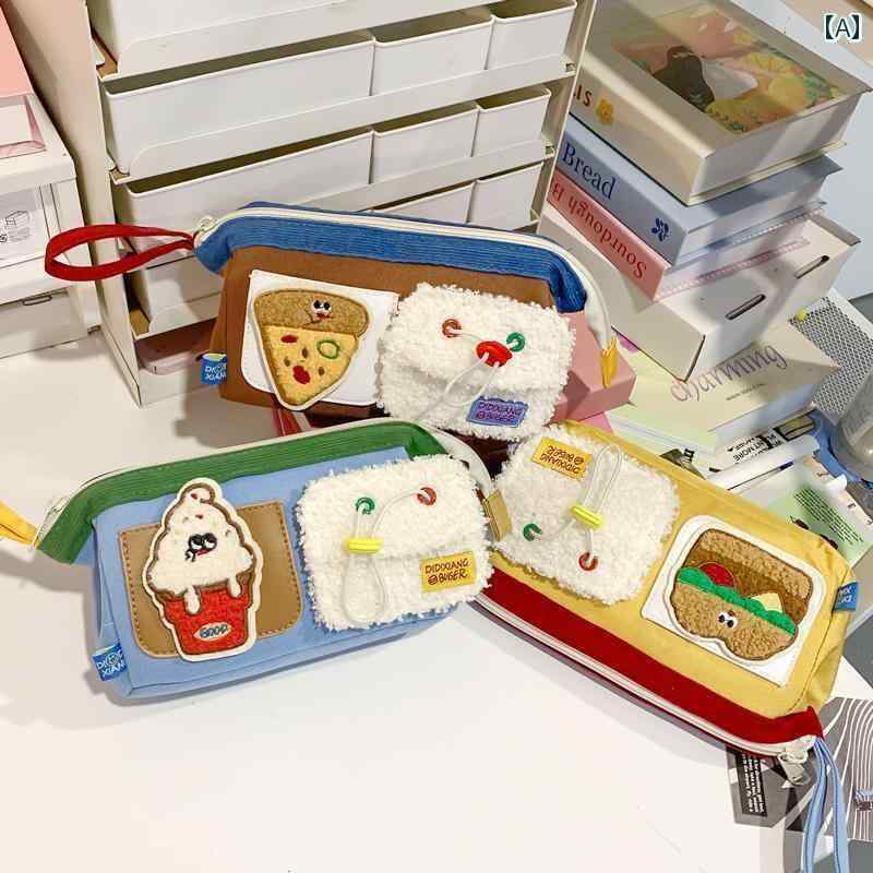 ペンケース 筆箱 カジュアル クマの ハンバーガー ペン ケース 収納 バッグ かわいい ジッパー イン 文房具 学生 文具 箱