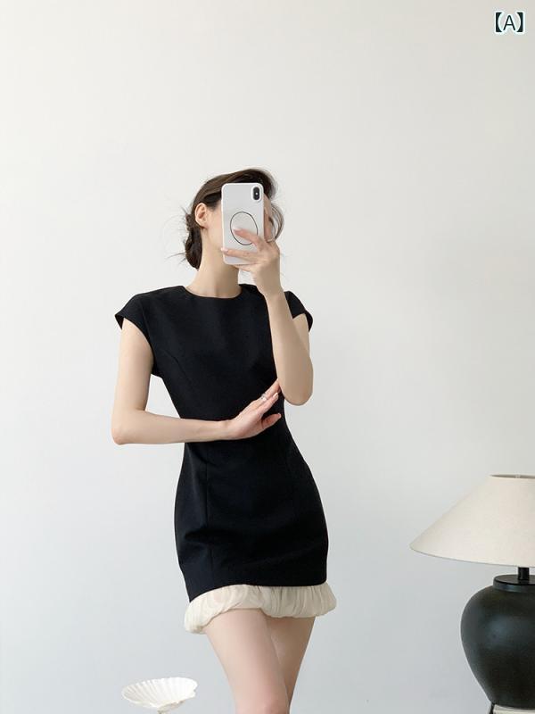 黒お召しもの 成年者かっこいい レディース YAHI 夏の ラウンドのど首 半袖 薄っぺら 黒と 白の スプライシング 照明ランプ 引きあげる 影ぼうし a生産ライン お召しもの 黒の 遊撃手 スコート お上さん