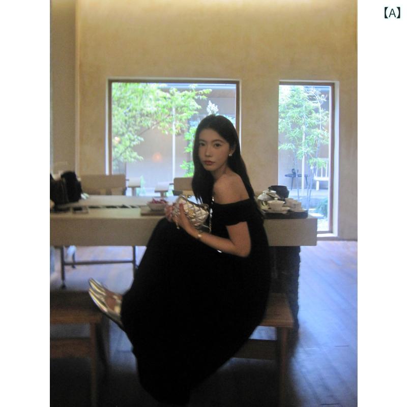 黒御召しもの 成年者かっこいい レディース 夏の レディース pusumede 黒の 御膳上等 一肩先 御召しもの フランス共和国の 酉の方角 スリミング オフショルダー ロング