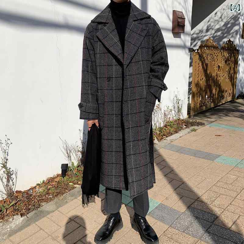 メンズ 厚地の外套 チェスターコート 読み合わせる 柄 トレンチコート メンズ 真っただ中 丈 羊毛 厚地の外套 秋 パッド入り口・入口 朦朦たる 韓国 ケープ