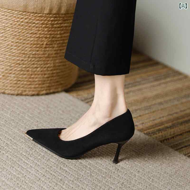 ハイヒール レディース 雅びやか シープスキン 黒いこと ポインテッドトゥ スティレット 踵 3 糎 浅 履き 5 ハイヒール レディース 7 年月 御役目 労働者階級 面会 靴
