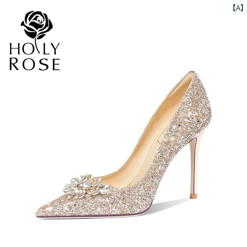 ハイヒール レディース エレガント HolyRose ウェディングシューズ 婦人 パーティー ドレス シューズ ブライダル 婚約 ハイヒール 足が 疲れにくい ピンヒール プリンセス シングル