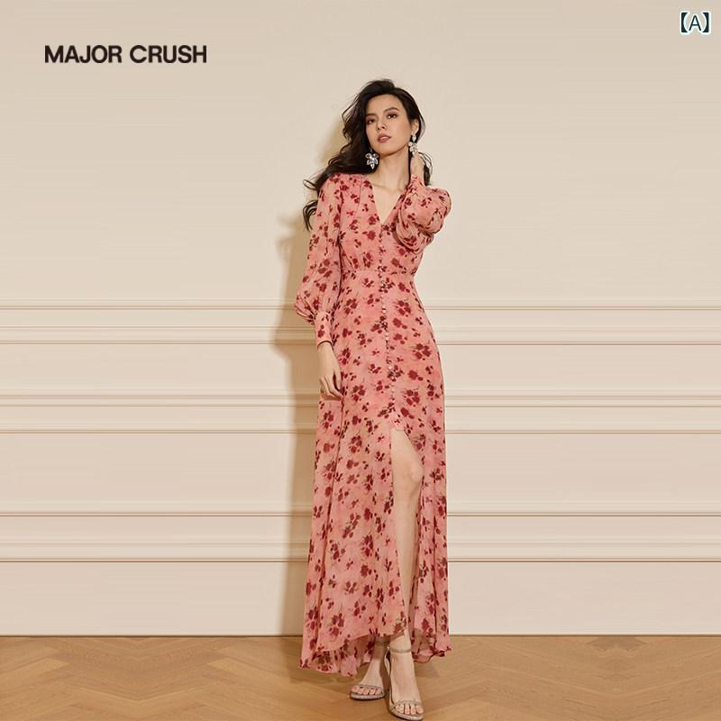サスペンダー スカート サスペンダー スカート MAJOR CRUSH ホリデー スタイル 花柄 ウエスト aライン ドレス スリット エレガント ロング スカート 6979