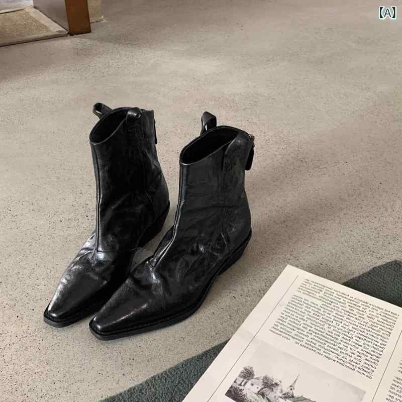 ロングブーツ レディース 牛皮 尖った Vのど首 か細い 厚底 踵 しわ 産業の ウエスタン 遊撃手 ブーツ お上さん用 革  シングル たわい無い アンクルブーツ