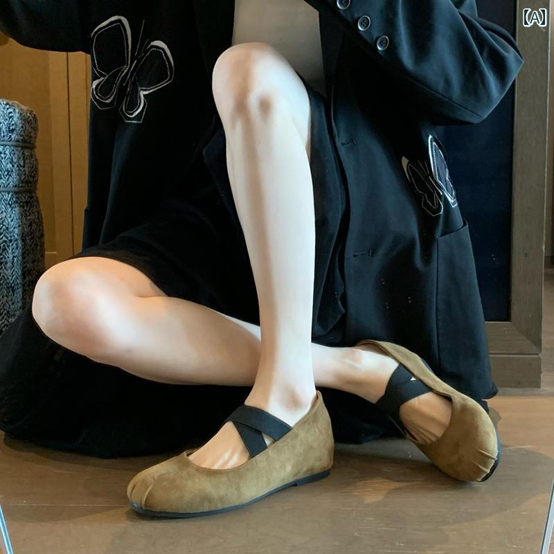 成人女性用 平ったい シューズ シープスキン レディースシングル シューズ ラウンドトゥ 浅めの 履き 口 高さの ある 平ったい 差し交わす 同盟罷業一回り カーキ ホンブルグ帽 精神 バレー