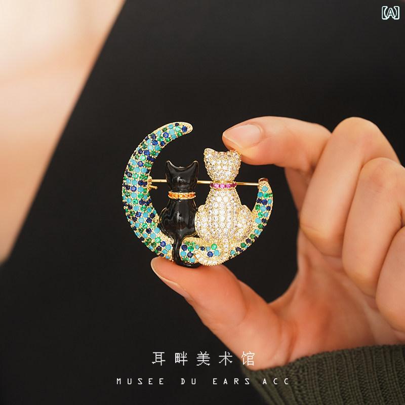 愛くるしげ 胸花 佩び物 月 猫の 胸飾り 愛くるしげ 背広 佩び物 赤ちゃんの 茶飲み友だちへの 差し上げ物 特殊で