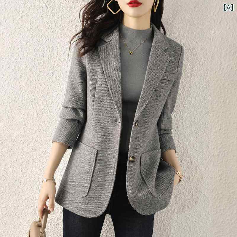 背広 上衣 レディース 飛び切り 薄墨色 背広 上衣 成人女性用 烏兎 心地好い ゆったり 韓国 連合王国 風 弱められた 馬鹿でかい大きさ 冬