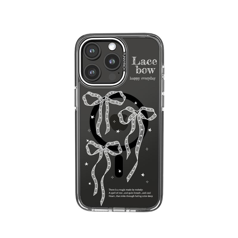 iPhone17 スマートフォンケース FUNNYRICH レース リボン iPhone 16 ProMax スマートフォン ケース マグネット 吸着 Apple 15 グラデーション 透明新 保護 カバー 女性 14 落下 防止 13 個性的