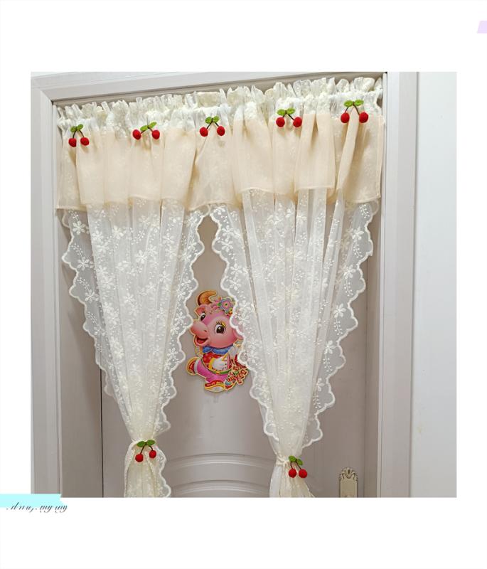 レース フレンチ ショートカーテン スイート ドア カーテン パンチ フリーの 刺繍の 小さい 花の レースの ガーゼ プリンセスの 寝室の キッチンの 窓の 装飾の 短い