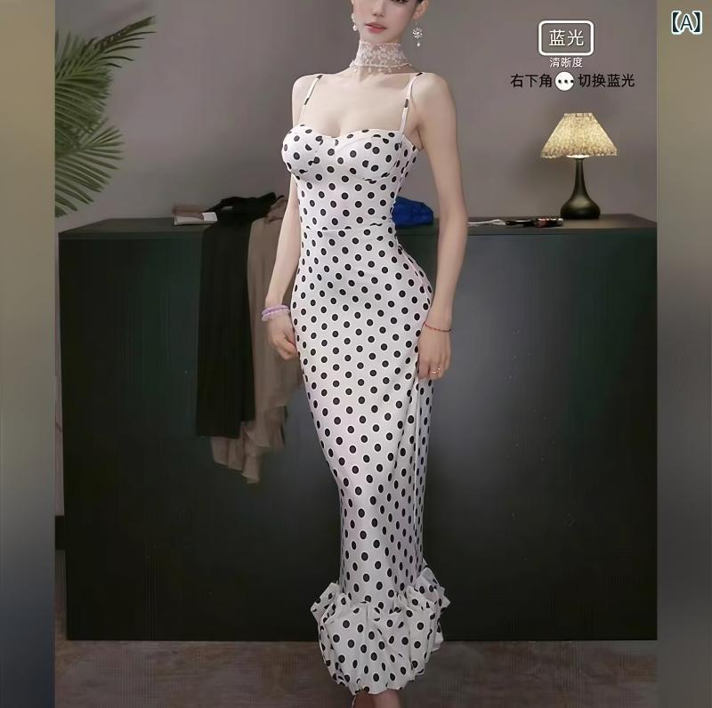 ドット柄ワンピース 見事な フランスの レトロ ドットの ドレス レディース 夏の 魅惑的 ロング スカート 高級 サスペンダー