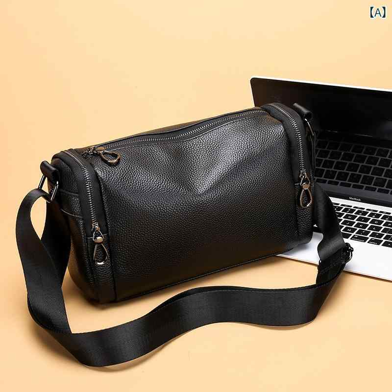 メンズ ショルダーバッグ 革 ビジネス 通勤用 斜めがけ 筒型 鞄 牛革 男性用 革製品