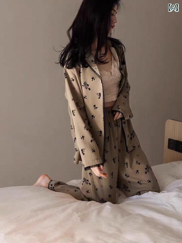 寝間着 女性用 長袖 綿 シルク 混紡 高級感 柔らかい ゆったり ルームウェア セット 春秋 外出着対応 部屋着 普段使い