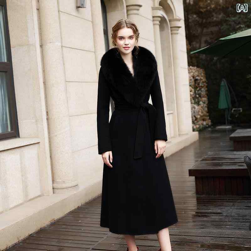 厚地の外套 レディース ロング丈 両面羊毛 絨毛 狐毛襟付き添い人 か細い相応う 雅びやか 秋冬 情の籠もった アウター 防寒 保温 御前上等感 表現スタイル