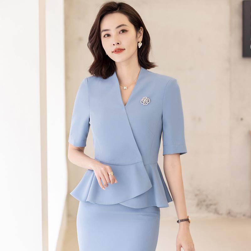 職業服 レディース 夏 短袖 ジャケット トップス ボトムス セット ビジネス 通勤 プロ ユニフォーム 美容院 クリニック スパ 受付 クールビズ スタイル