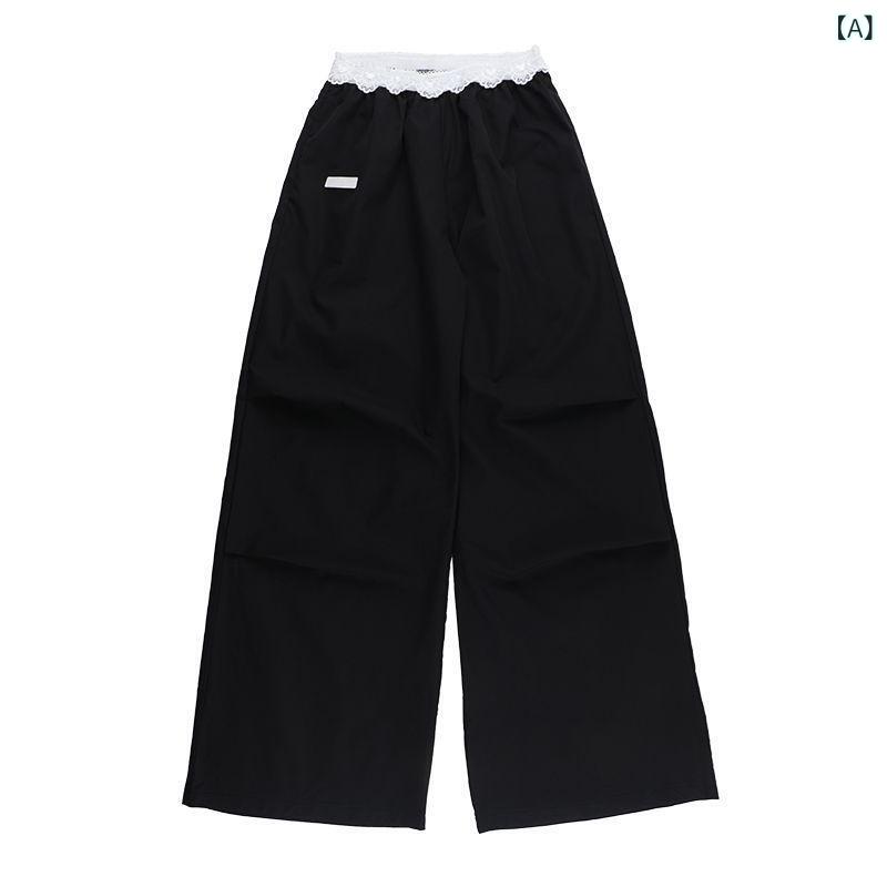 ワイドパンツ ユニセックス 春夏 レース フリル 吸湿速乾 薄手 ゆったり ワイドレッグ UVカット ロング丈 カーゴパンツ 軽量 アウトドア 普段使い