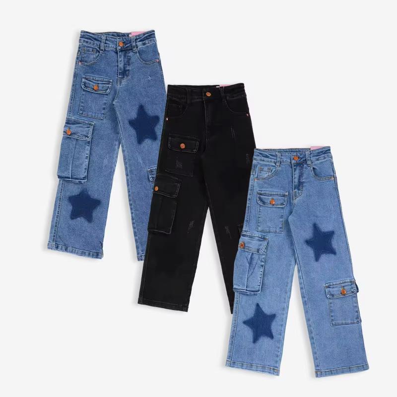 レディース デニム カーゴパンツ ワイドレッグ 多ポケット ロングパンツ カジュアル 普段使い アウトドア ストレッチ 素材