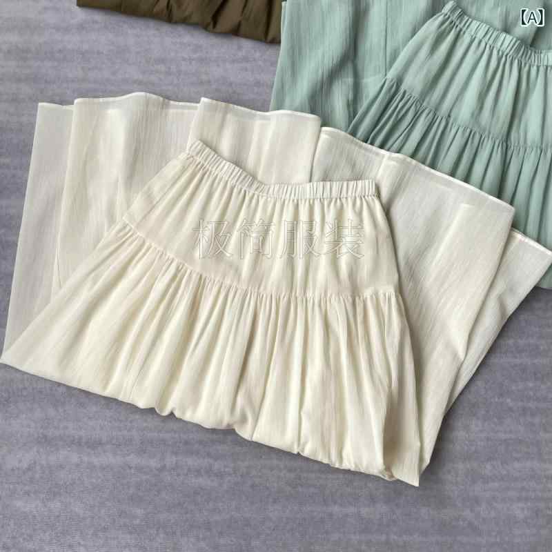 プリーツスカート レディース 夏用 コットン100% 多層プリーツ 伸縮高腰 軽量 快適 ゆったり Aライン 中長丈 ハーフスカート フレアシルエット 吸湿速乾 普段使い 通勤