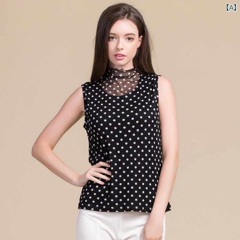 インナー トップス レディース 夏用 シルク メッシュ 切り替え 二層 ニット ハーフハイネック ノースリーブ Tシャツ 通気性 軽量 吸湿速乾|北摂軽太郎便