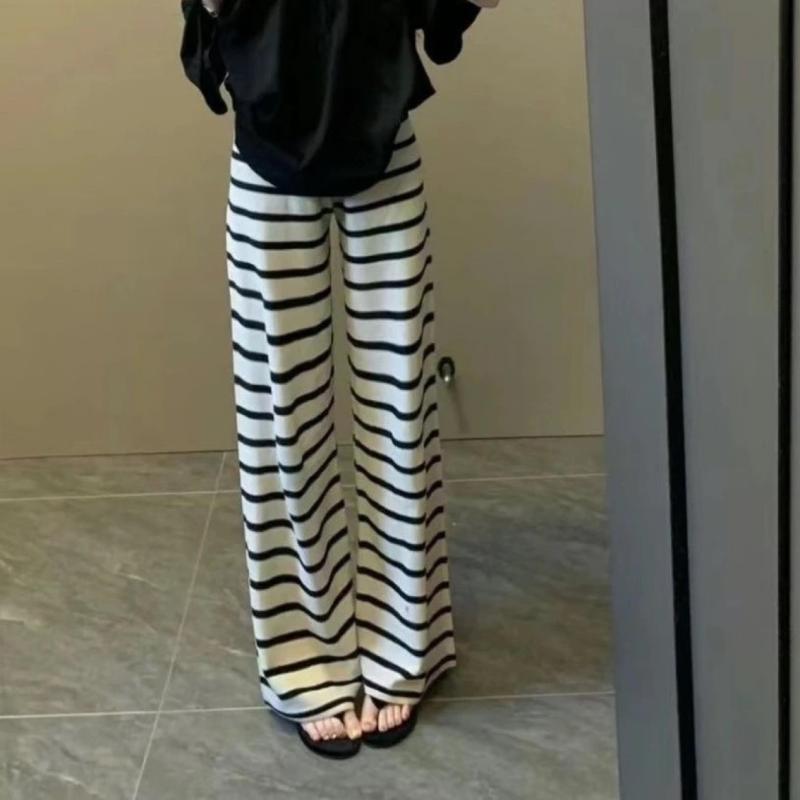 レディース ワイドパンツ 春夏 フレンチスタイル ゆったり ゼブラ柄 細見え カジュアル ストレートレッグ 普段使い コーディネート アイテム