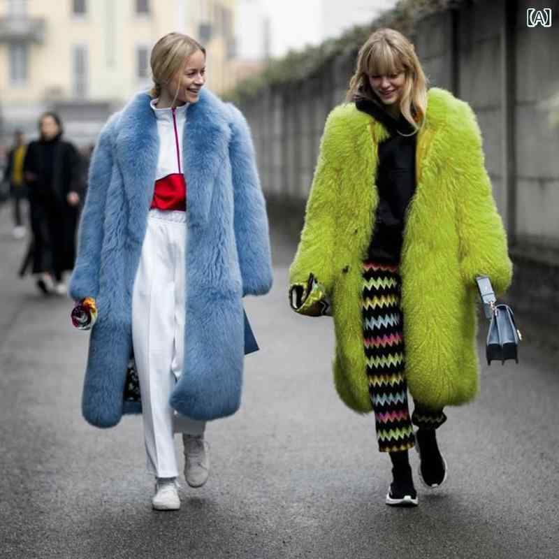 ロング厚地の外套 レディース 秋冬 朦々たる 長毛 フェイクファー 色合い 獣の皮 アウター 欧 表どおり 表現スタイル 雅びやか 生あたたかい 防寒 軽さ