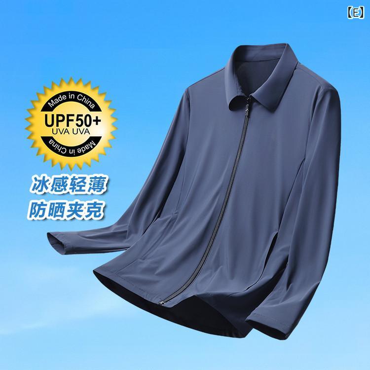 メンズ 夏用 UVとり捨てる 軽さ 通気性 襟付き添い人 防晒 上衣 肌ざわり似つかわしい アウター 吸湿速乾 役立つこと性 綿混素材 普段使い走り 身がる