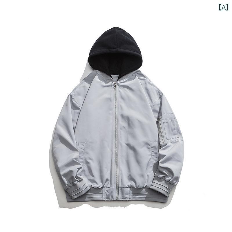 メンズ フード付き ジャケット 秋用 カジュアル シンプル 単色 棒球服 ワーク スタイル ベーシック アウター 軽量 伸縮性 吸湿速乾 通勤 普段使い