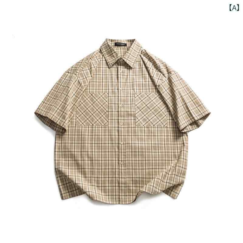 メンズ 夏用 短袖 チェック柄 ワークシャツ シンプル カジュアル スタイル コットン 素材 軽量 快適 通勤 普段使い トップス アウター