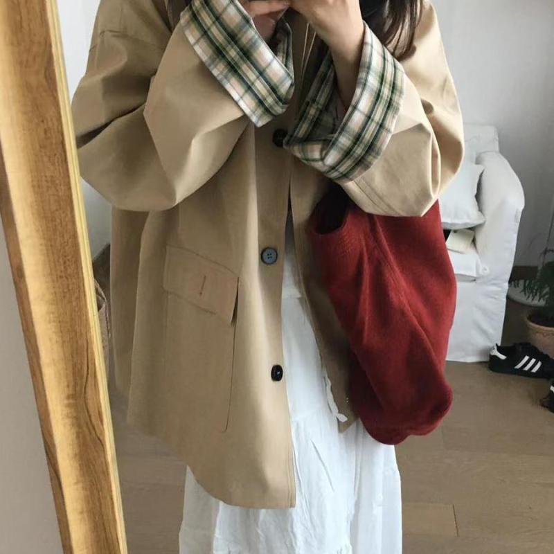 レディース 厚地の外套 歳月 韓国 小っちゃい相応う  色彩設計 照合のしるし柄 うつり変わり 中長丈 アウター 今めかしい 軽さ 伸縮性
