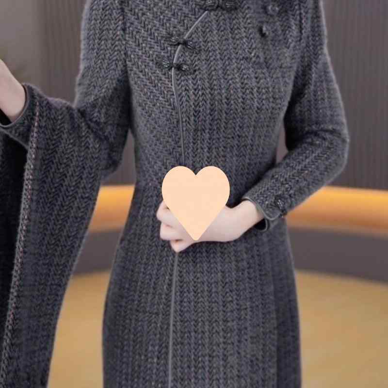 チャイナドレス レディース 秋冬 中長丈 ゆったり ワンピース 体型カバー スタイルアップ 大きめサイズ 上品 エスニック デザイン 快適 着心地