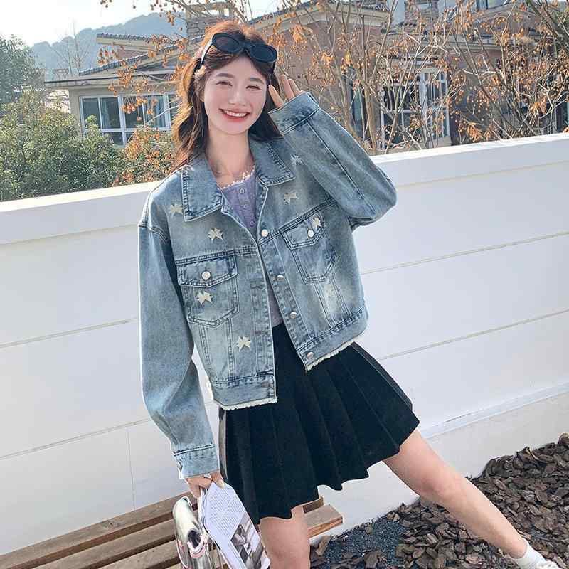 ジーンズ上衣 レディース 烏兎 蝶結刺しゅう 短かめ 小っちゃい相応う 心地好い アウター 綿織物混 普段使い走り 軽さ 伸縮性