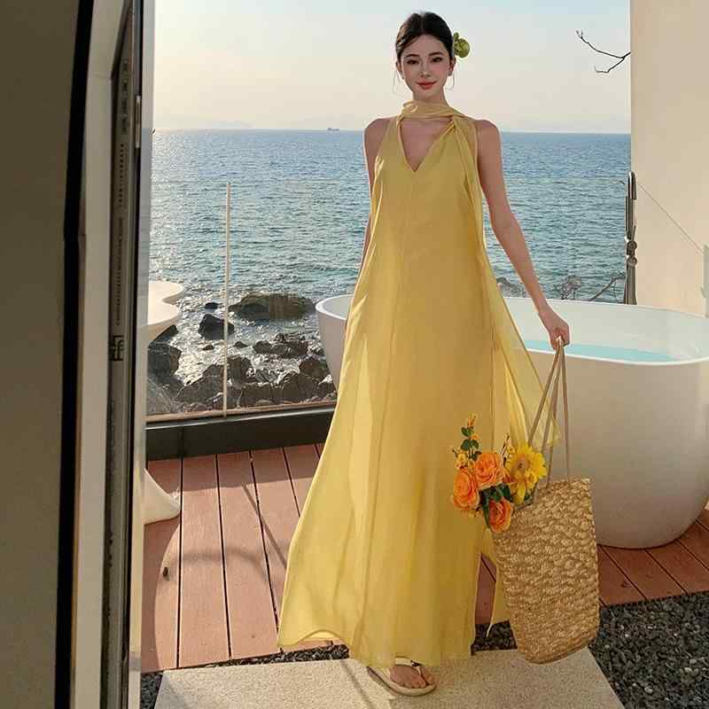 ワンピース ガールズ リボン 再生繊維 高級感 スリム ロングドレス レモンイエロー レトロ 中国風 かわいい 日常使い 軽量 伸縮性 4,718円