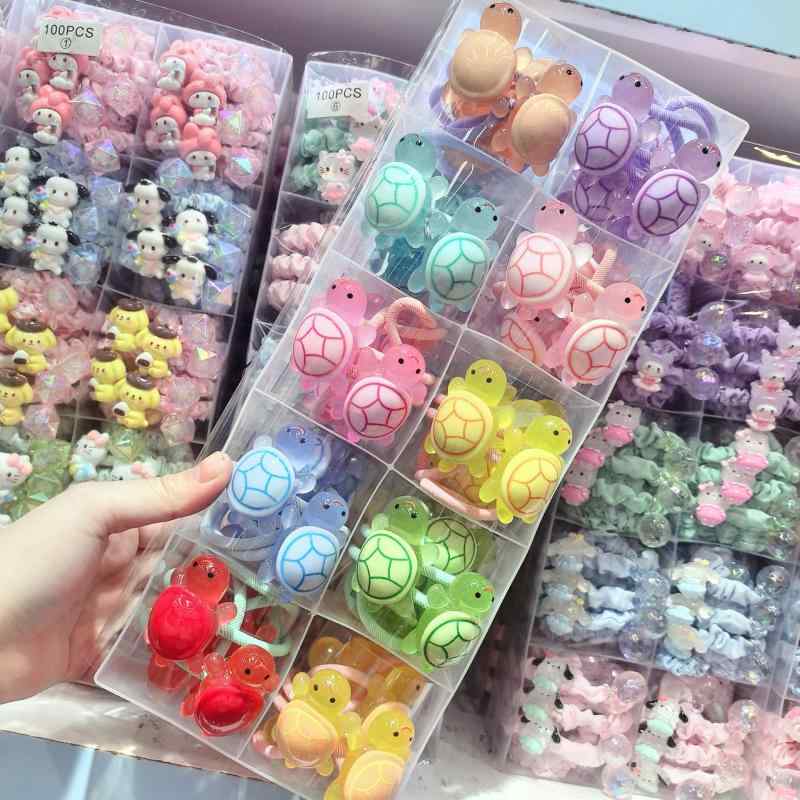 ヘアゴム キッズ 女の子 小亀 モチーフ カートゥーン 蓄光 キャンディカラー 大型 かわいい 伸縮性 カラフル 日常使い 学校用 ゴムバンド ヘアアクセサリー