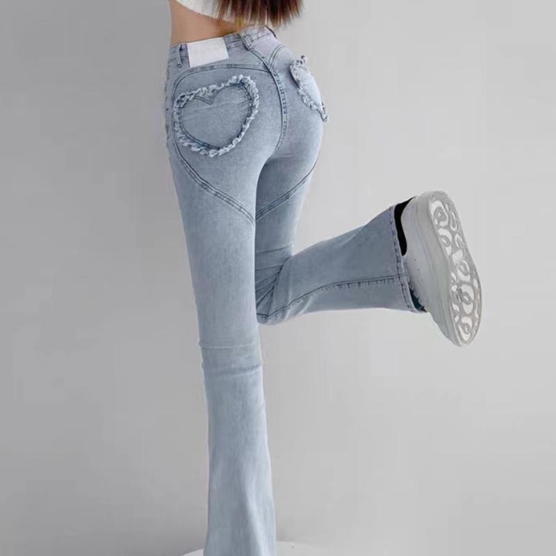 デニムパンツ レディース ハイウエスト 切り替え ハート ヒップアップ タイト フレア セクシー スリム ストレッチ デニム素材 カジュアル 普段使い 伸縮性