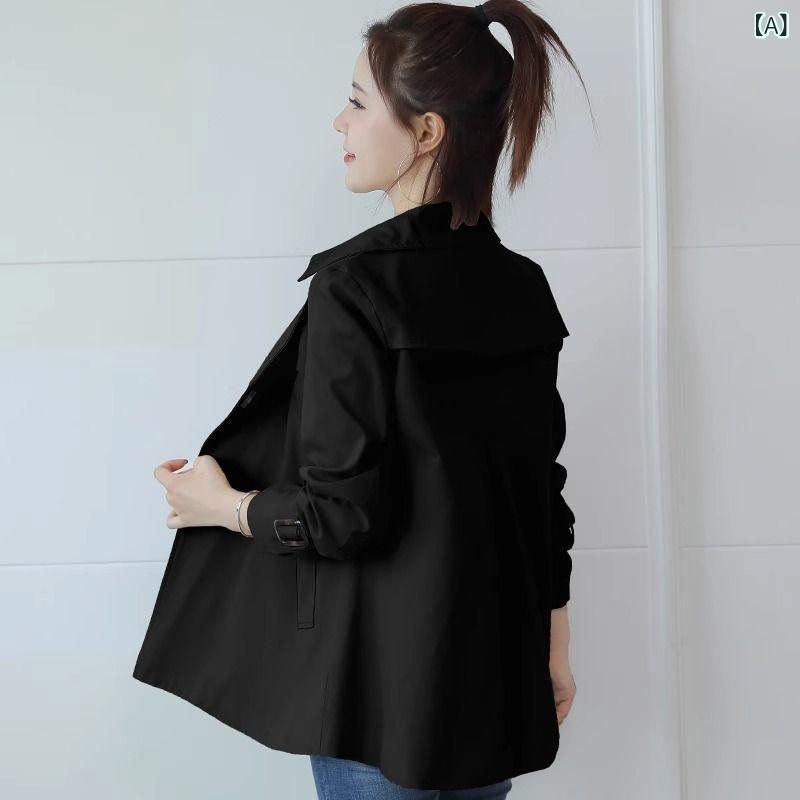 レディース トレンチコート ショート丈 小柄対応 韓国 春秋 カーキ色 上品 スタイリッシュ 軽量 通勤 普段使い エレガント シルエット
