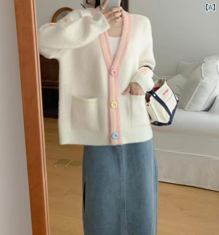 秋冬 ニット カーディガン ゆったり 韓国 暖か ミンク セーター トップス ルーズ スタイル 普段使い 柔らかい 素材 ファッション