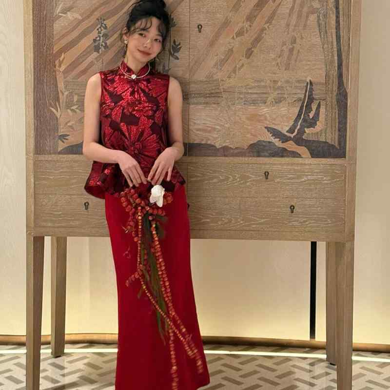 瀬戸ものお召しもの レディース 赤 御前上等感 花嫁御寮用 敬酒服 エンゲージメント寄りあい 夕まぐれお召しもの 2点仕掛ける 雅びやか  礼服 セットアップ お上さん用 御芽出度 フォーマル