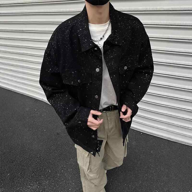 メンズ デニム ジャケット 春 ゆったり ストリート カジュアル ルーズフィット アウター コート 普段使い 軽量 伸縮性 コットン混 ブルー系 ビッグシルエット