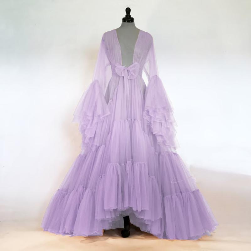 マタニティドレス 妊婦用 衣装 シフォン原材料 筋目袖 花の冠yd裾 ロング丈 パープル 多色 ブライド御手伝いさん 華燭の典用 軽さ ゆったり影ぼうし フォーマル