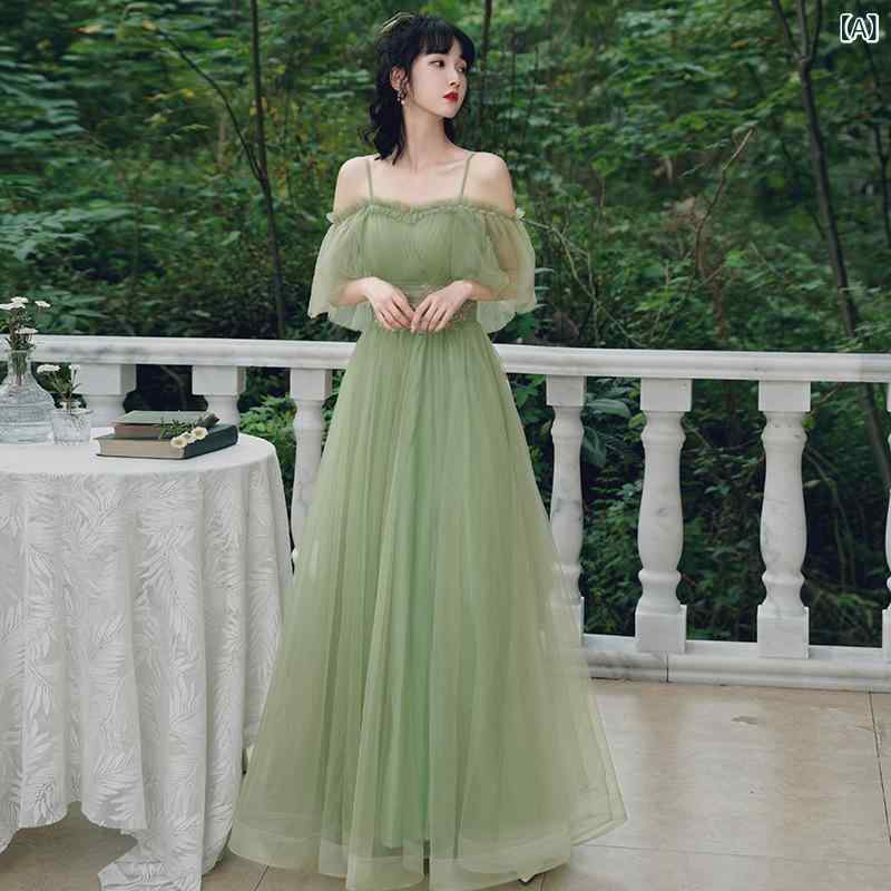 グリーン レディース イブニングドレス ロング丈 スリムライン 春 ブライズメイド 結婚式用 演出 合唱 司会 パーティー フォーマル スタイルアップ